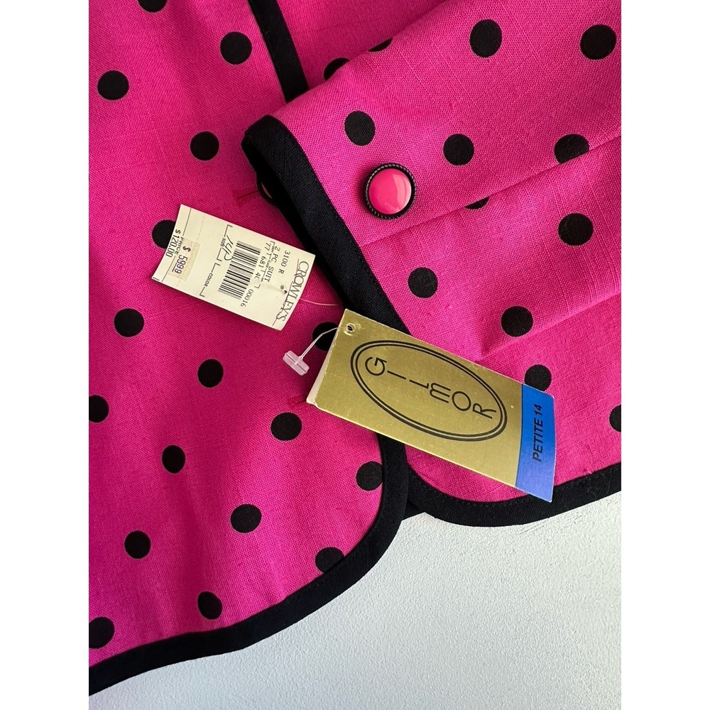 NWT 80s VTG Women's Sz: 14 Gilmor Pink Black Polka Dot Blazer - Picture 5 of 7